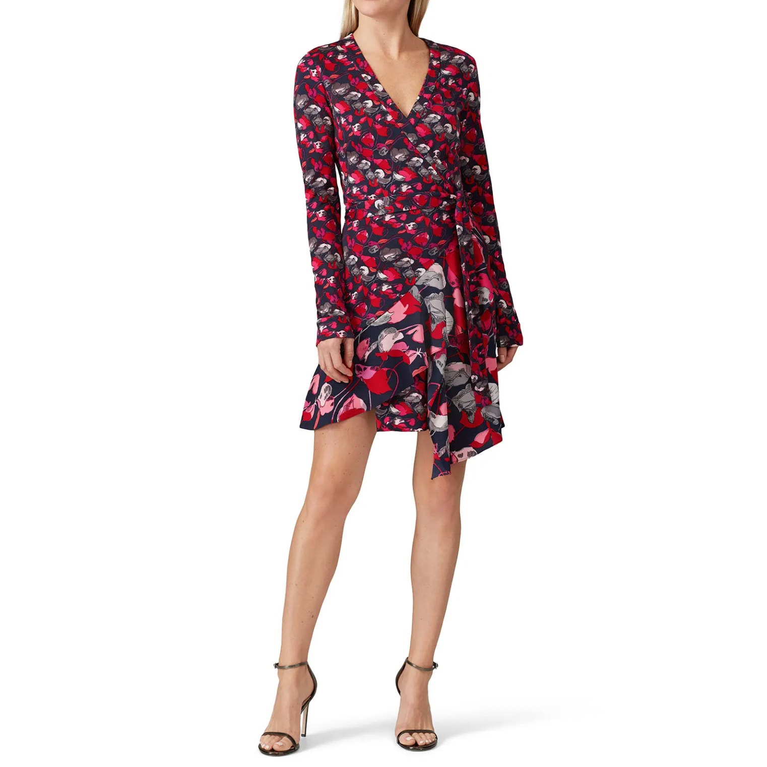 Dvf Elita Wrap Dress Long Sleeve Printed Silk Jersey Mini